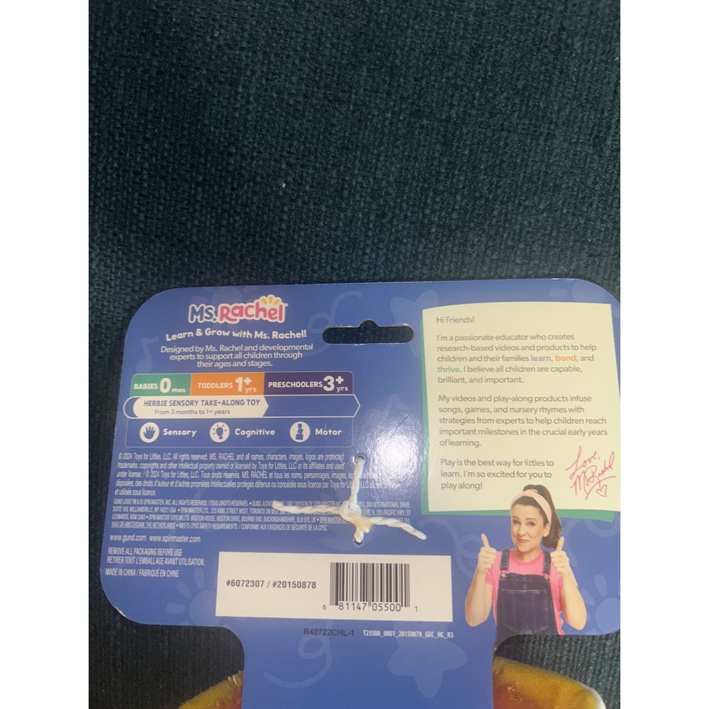 Ms. Rachel Herbie Sensory Take-Along Toy Plush Baby Teether Stroller Clip New - Picture 3 of 3